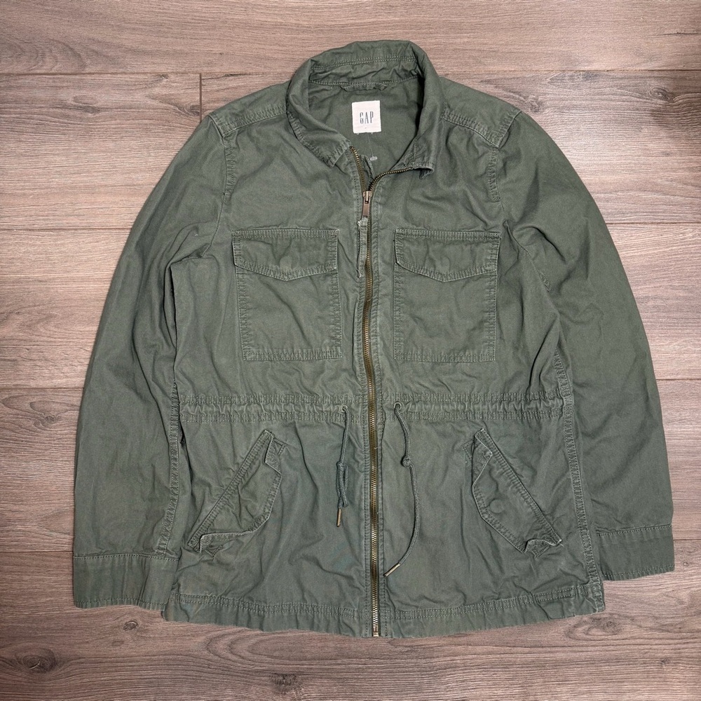 GAP women’s Olive Green Field Jacket with Front Pockets- military utility jacket